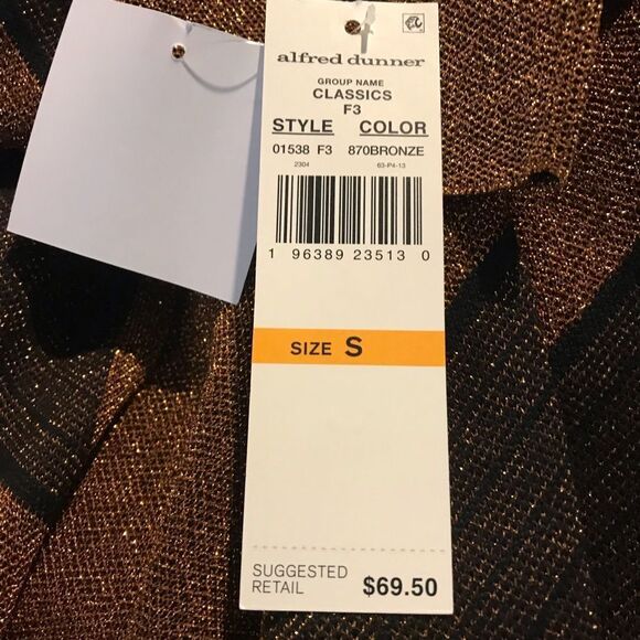 Alfred Dunner Cardigan Women Size Small Bronze Chevron Stripe Two-For-One NWT - Picture 7 of 9